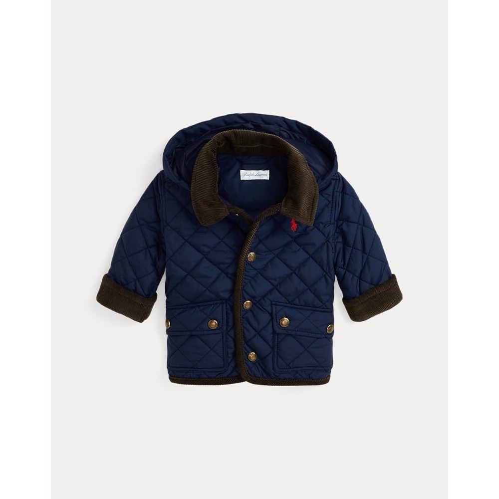 Ralph Lauren Quilted Hooded Barn Coat Jacket Size 24 Months Removable Hood EUC